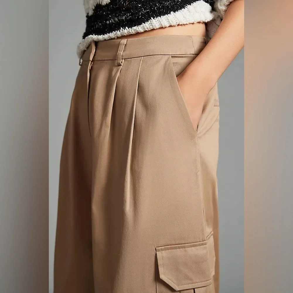 Anthropologie Du Paradis Wide Leg Cargo Pants Khaki Sz XS - Picture 2 of 8
